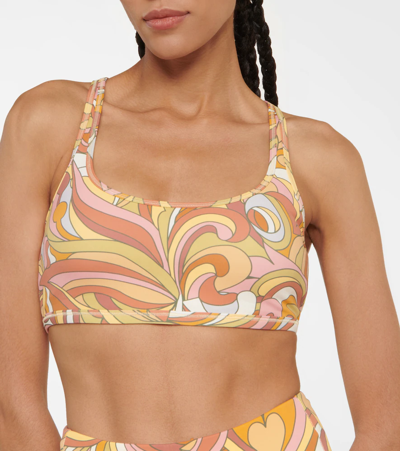 Shop Tory Sport Printed Racerback Sports Bra In Fantasy Floral