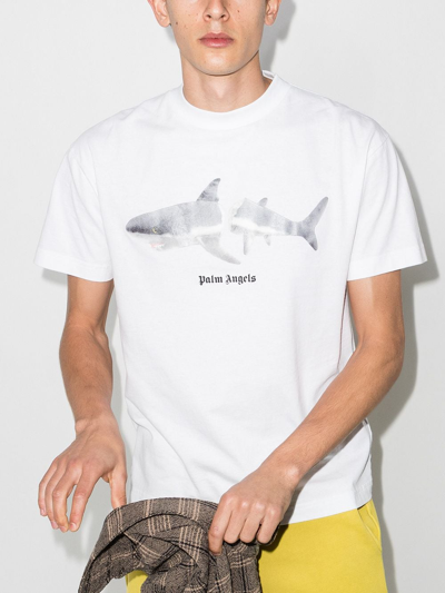 Shop Palm Angels T-shirt Shark In White