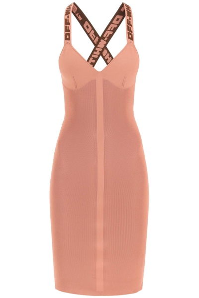 Shop Off-white Logo Tape Knit Dress In Pink