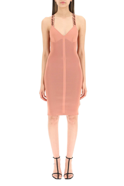 Shop Off-white Logo Tape Knit Dress In Pink