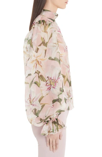 Shop Dolce & Gabbana Lily Print Organza Puff Sleeve Blouse In Pink Lily