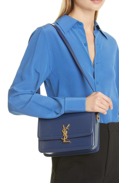 Shop Saint Laurent Medium Solferino Leather Shoulder Bag In Blue Charron