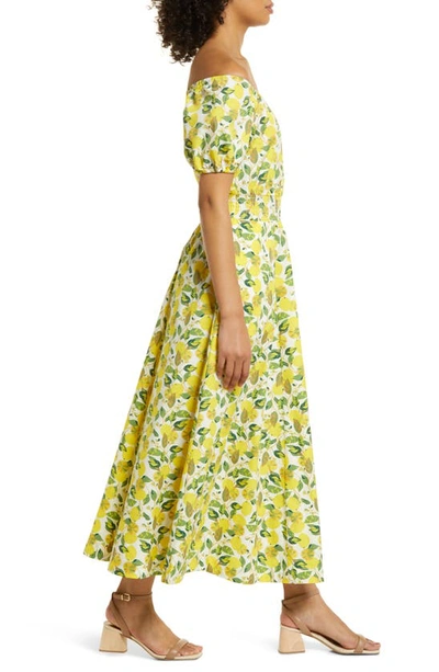 Shop Boden Off The Shoulder Cotton Maxi Dress In Ivory And Yellow Lemon Vine