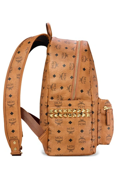 Shop Mcm Medium Stark Visetos Coated Canvas Backpack In Cognac