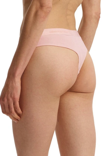 Commando Soft Rib Logo Tape Thong In Apricot Pink