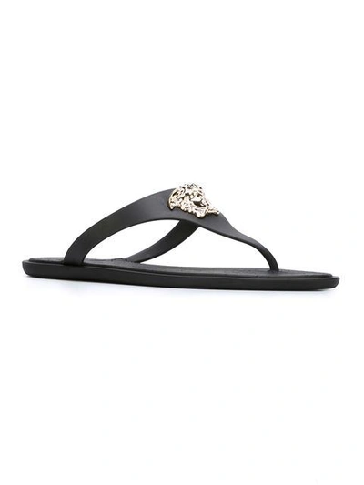 Shop Versace Medusa Flip Flops In Black