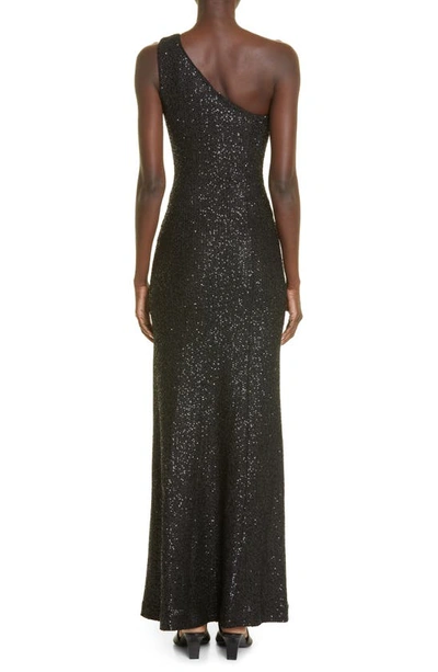 St John Scattered Sequin One Shoulder Gown In Black