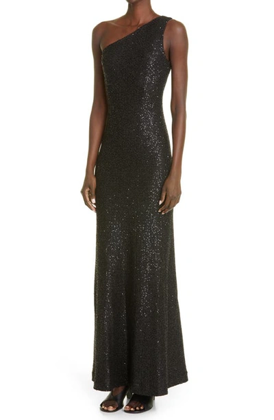 St John Scattered Sequin One Shoulder Gown In Black