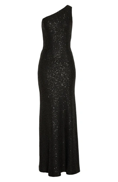 St John Scattered Sequin One Shoulder Gown In Black