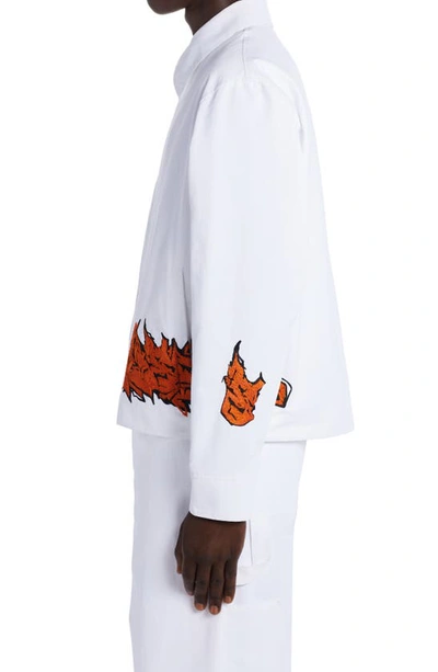 Shop Off-white Neen Harrington Embroidered Flame Jacket In White Orange