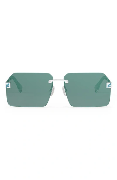 Shop Fendi Sky 59mm Rectangular Sunglasses In Shiny Palladium / Blue
