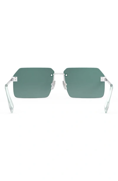 Shop Fendi Sky 59mm Rectangular Sunglasses In Shiny Palladium / Blue