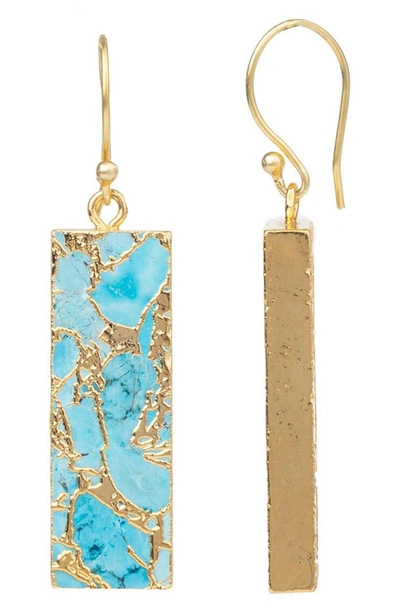 Saachi 18k Gold Plated Mojave Turquoise Rectangle Drop Earrings In Turquoise