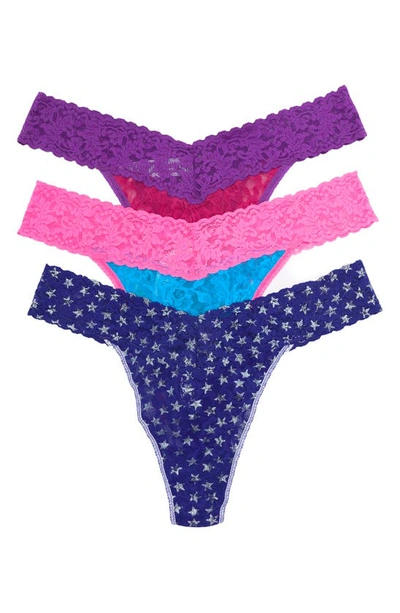Shop Hanky Panky Original Rise Stretch Lace Thong Panties In Islb/ Fiep