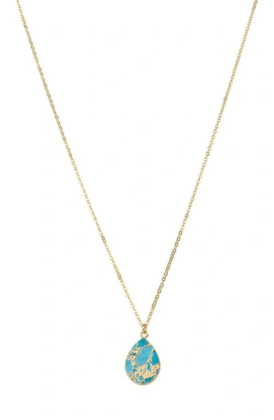 Saachi 18k Gold Plated Mojave Turquoise Teardrop Pendant Necklace In Turquoise
