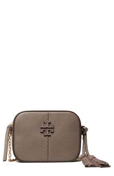 Shop Tory Burch Mcgraw Leather Camera Bag In Silver Maple