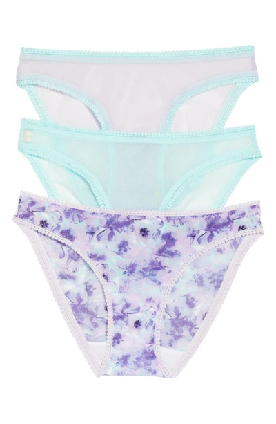 Shop On Gossamer 3-pack Mesh Hip Bikinis In Paradise/ Orchid / Violet