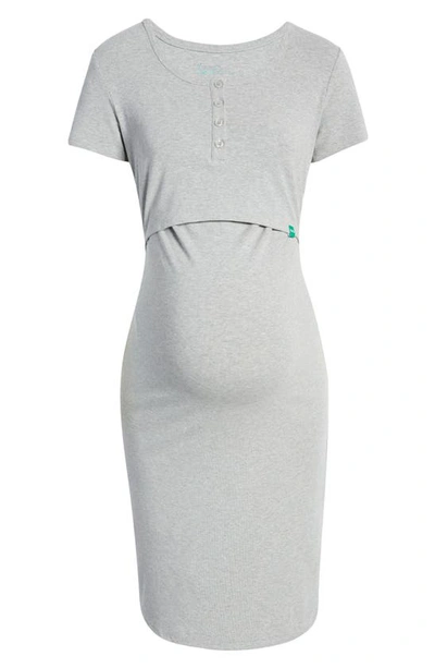 Shop Modern Eternity Maternity/nursing Henley Dress In Grey Mix Melange