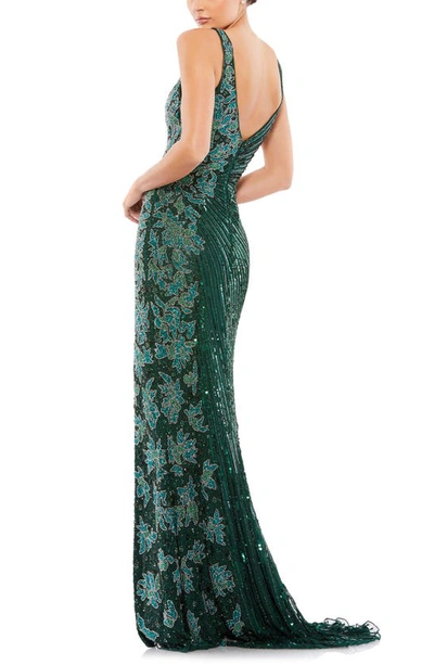 Mac Duggal Sequin Column Gown In Deep Green