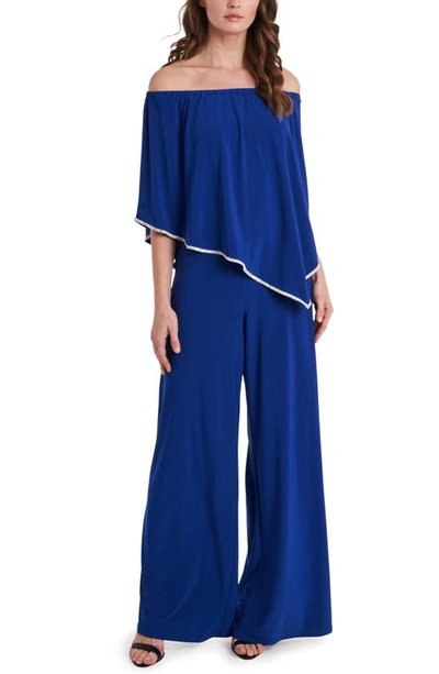 Shop Chaus Overlay Off The Shoulder Jumpsuit In Blue