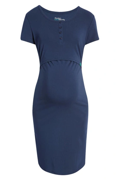 Modern Eternity Maternity/nursing Henley Dress In Navy