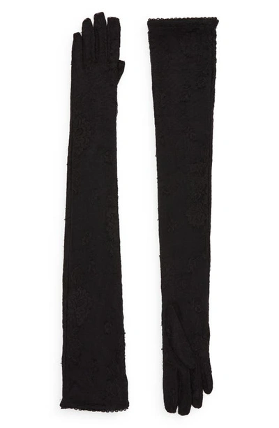 Shop Balenciaga Long Stretch Lace Gloves In Black