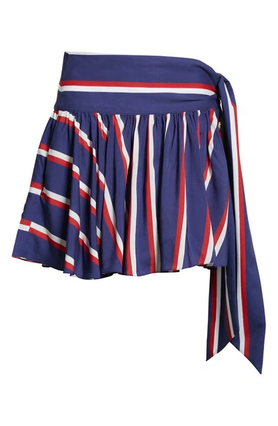 Shop Balmain Gathered Stripe Side Tie Skirt In Bleu Marine Blanc Rouge