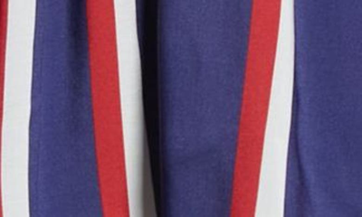 Shop Balmain Gathered Stripe Side Tie Skirt In Bleu Marine Blanc Rouge