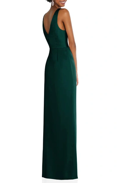 Shop After Six Sleeveless Satin Faux Wrap Gown In Evergreen