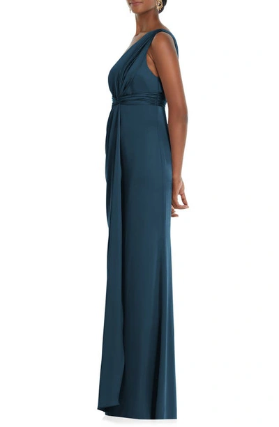 Shop Dessy Collection One-shoulder Satin Gown In Atlantic Blue
