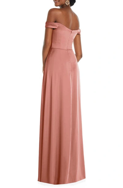 Dessy Collection Off The Shoulder Satin Gown In Desert Rose