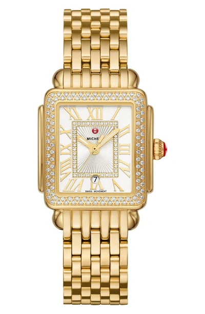 Shop Michele Deco Madison Diamond Dial Watch Head, 29mm X 31mm In Gold/ White