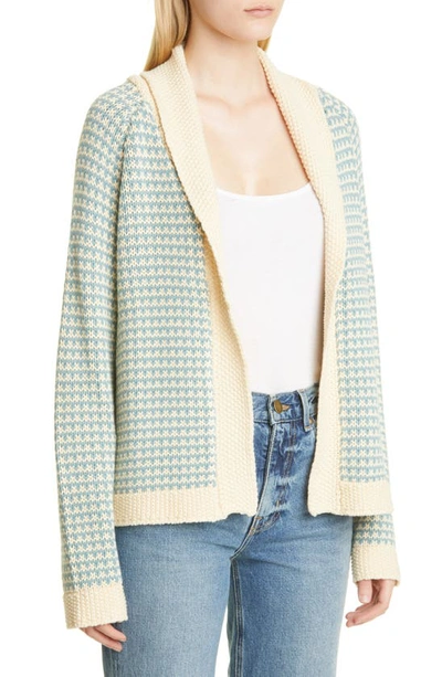 Shop The Great The Minicheck Lodge Shawl Collar Cardigan In Morning Sky