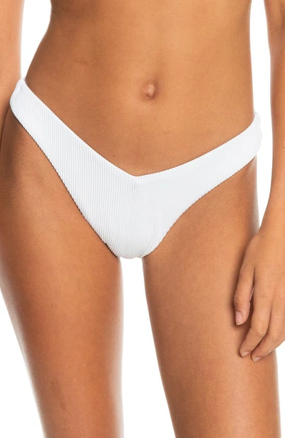 Shop Roxy Rib  Love High Leg Cheeky Bikini Bottoms In Bright White