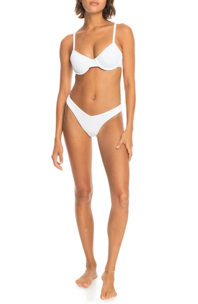 Shop Roxy Rib  Love High Leg Cheeky Bikini Bottoms In Bright White