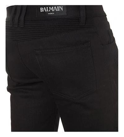 Shop Balmain Biker Slim-fit Skinny Stretch-denim Jeans In Noir/black