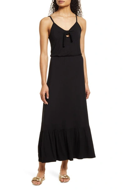 Shop Loveappella Tie Front Maxi Sundress In Black