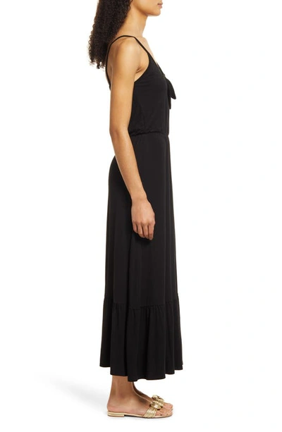 Shop Loveappella Tie Front Maxi Sundress In Black