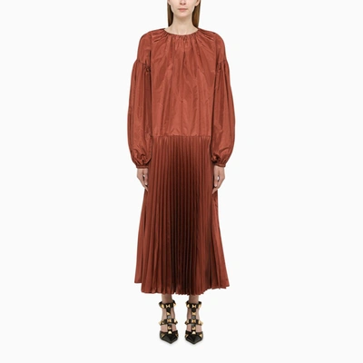 Shop Valentino Long Dress With Brown Pleats