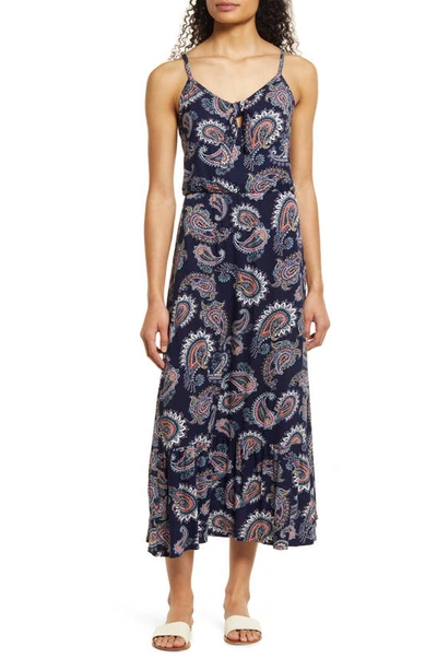 Shop Loveappella Tie Front Maxi Sundress In Navy