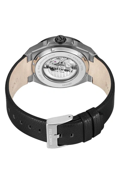 Shop Kenneth Cole Automatic Leather Strap Watch, 43.5mm In Black