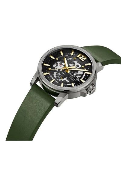 Shop Kenneth Cole Automatic Leather Strap Watch, 44mm In Olive