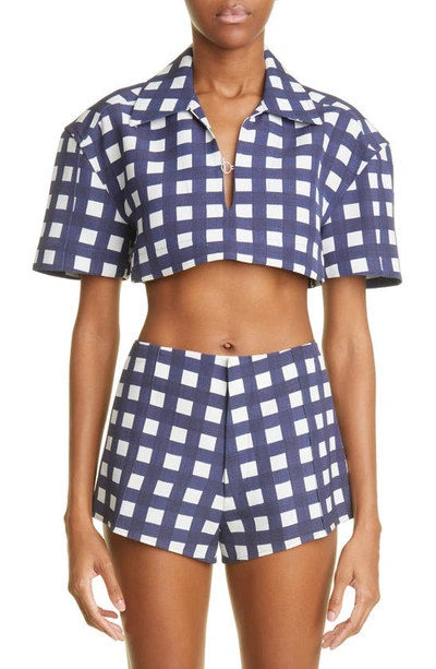 Shop Jacquemus Le Haut Bebi Gingham Crop Top In Navy Checks