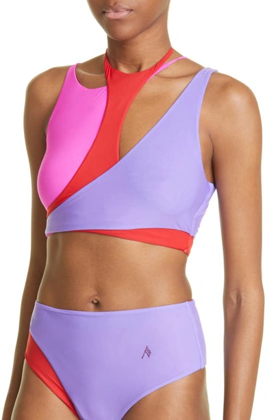 Shop Attico Cutout Two-piece Swimsuit In Lavender Fuchsia Red