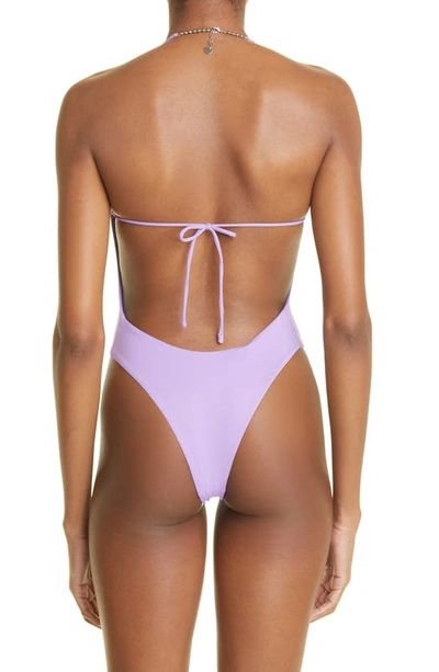 Shop Attico Scoop Halter Neck One-piece Swimsuit In Lavender