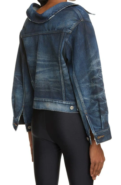Shop Balenciaga Swing Asymmetric Denim Jacket In Solarize Blue
