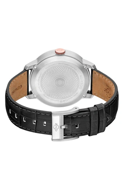 Shop Gv2 Rovescio Croc Embossed Leather Strap Watch, 42mm In Black