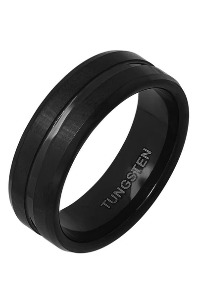Hmy Jewelry Black Ip Tungsten Accented Ring In Black