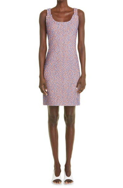 St John Shimmer Tweed Dress With Button Detail In Blue Orange