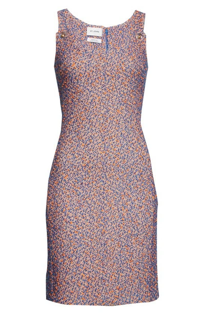St John Shimmer Tweed Dress With Button Detail In Blue Orange